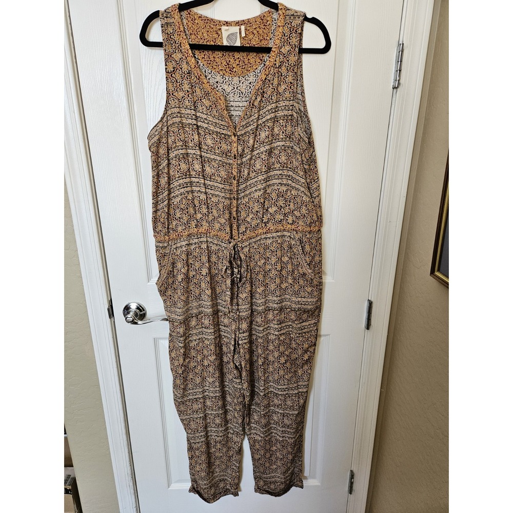 Lilka by Anthropologie "Danie" Gauzy V-Neck Button Top Sleeveless Jumpsuit, LG